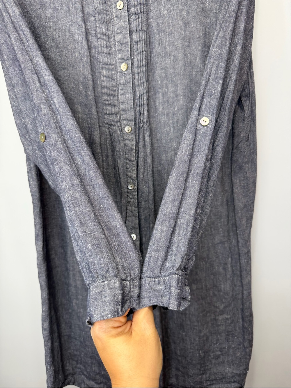 J. Jill Slate Pintuck Button-Front Midi Shirt Dress - Picture 6 of 11